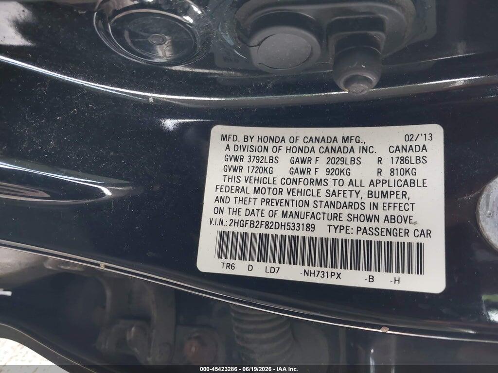 2HGFB2F82DH533189 2013 HONDA CIVIC photo no. 9