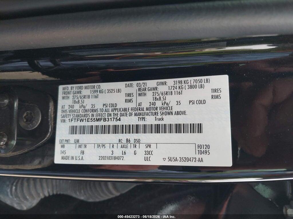 1FTFW1E55MFB31754 2021 FORD F-150 photo no. 9