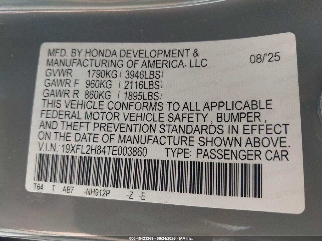 19XFL2H84TE003860 2026 HONDA CIVIC photo no. 9