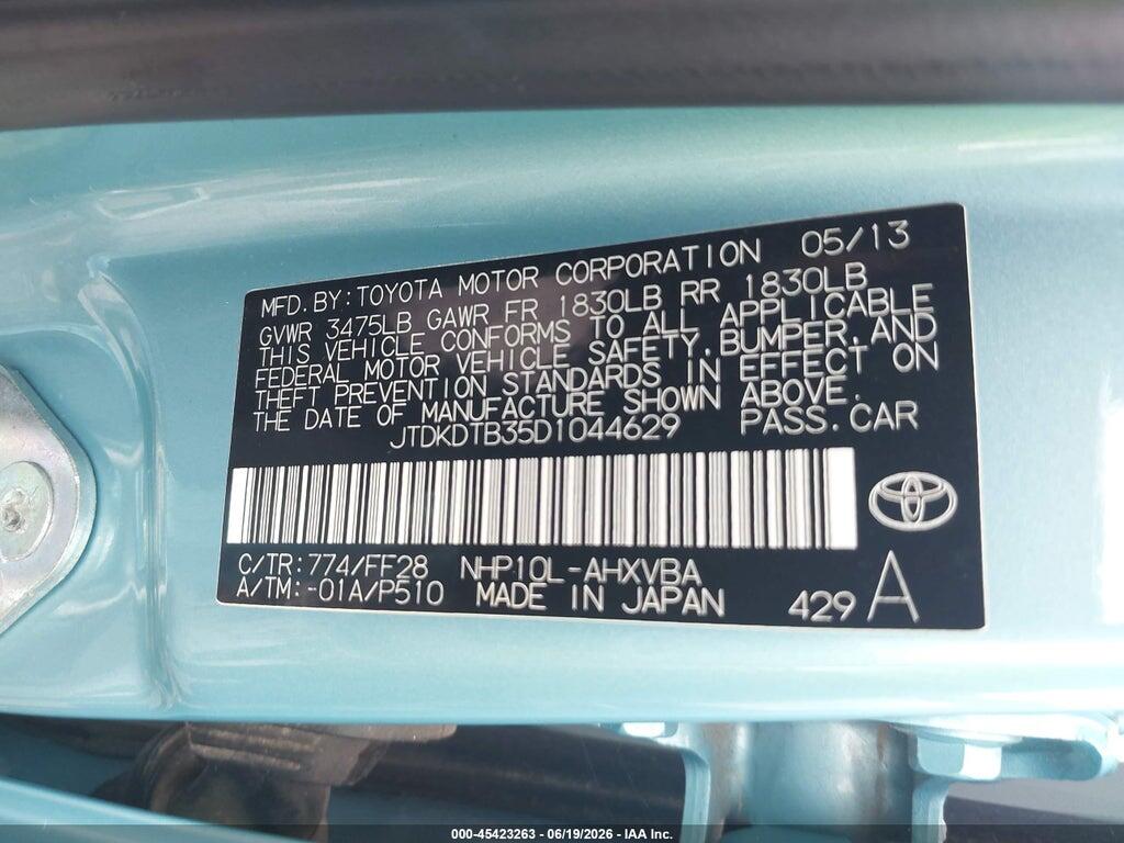 JTDKDTB35D1044629 2013 TOYOTA PRIUS C photo no. 9