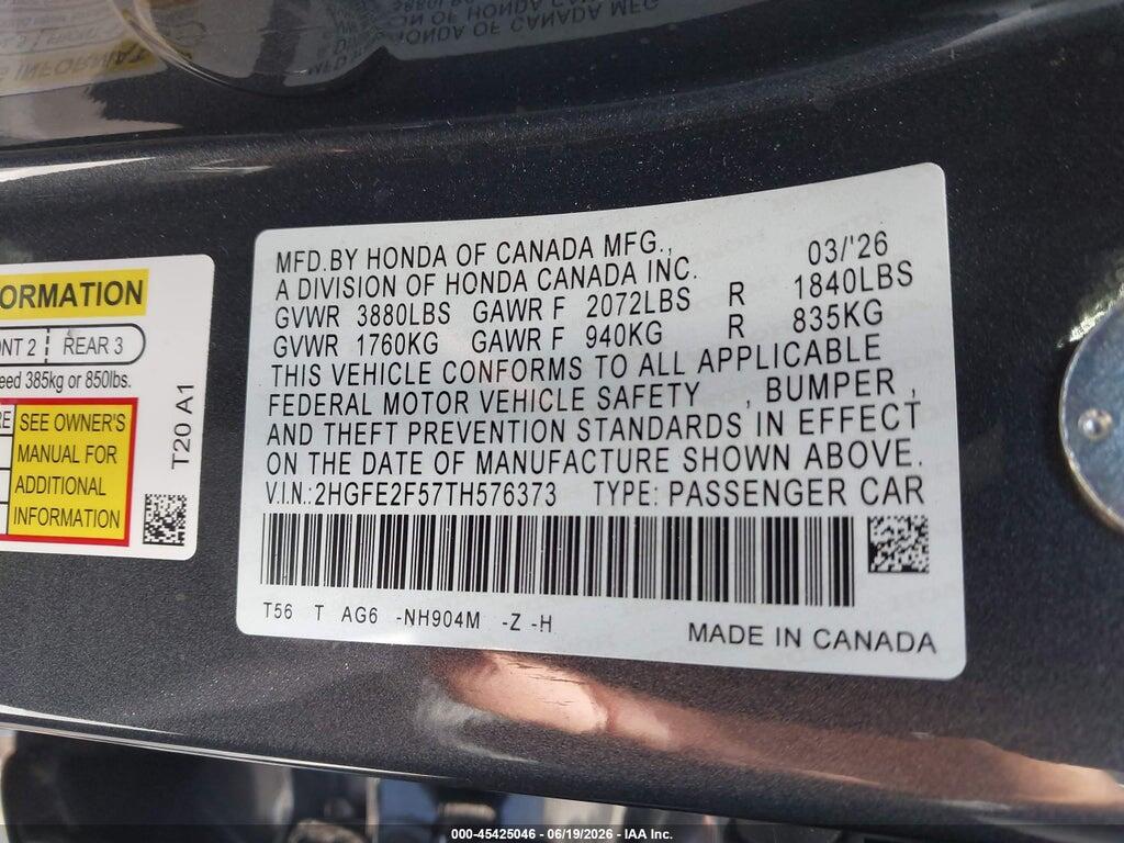 2HGFE2F57TH576373 2026 HONDA CIVIC photo no. 9