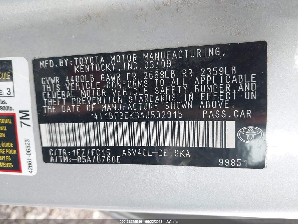 4T1BF3EK3AU502915 2010 TOYOTA CAMRY photo no. 9