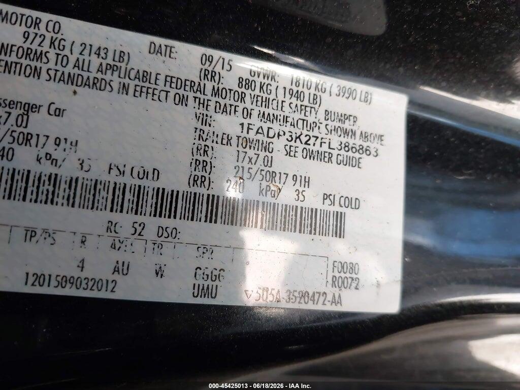1FADP3K27FL386863 2015 FORD FOCUS photo no. 9