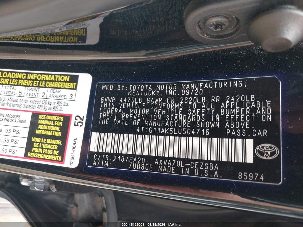 4T1G11AK5LU504716 2020 TOYOTA CAMRY photo no. 9