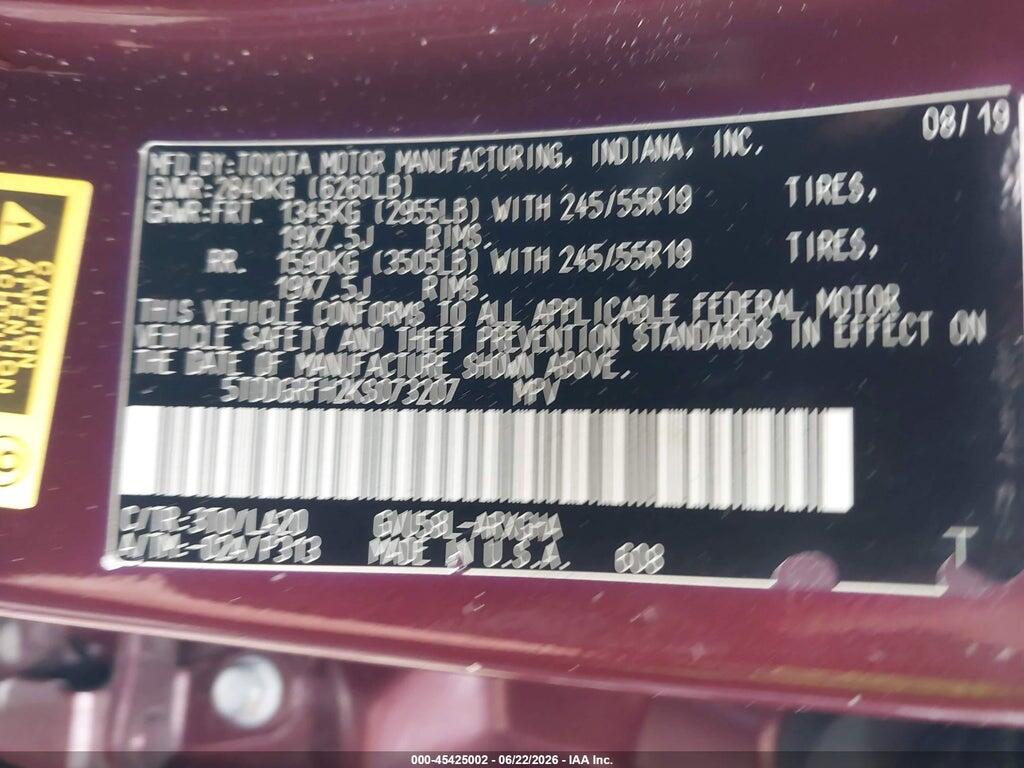 5TDDGRFH2KS073207 2019 TOYOTA HIGHLANDER HYBRID photo no. 9