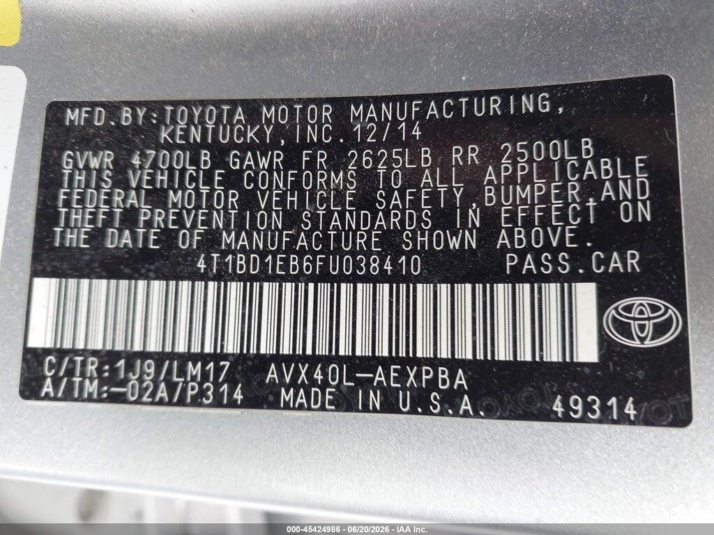 4T1BD1EB6FU038410 2015 TOYOTA AVALON HYBRID photo no. 9