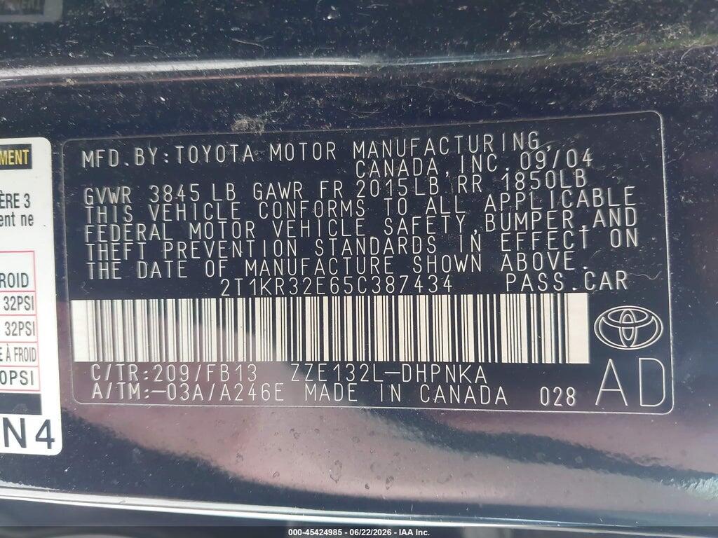 2T1KR32E65C387434 2005 TOYOTA MATRIX photo no. 9