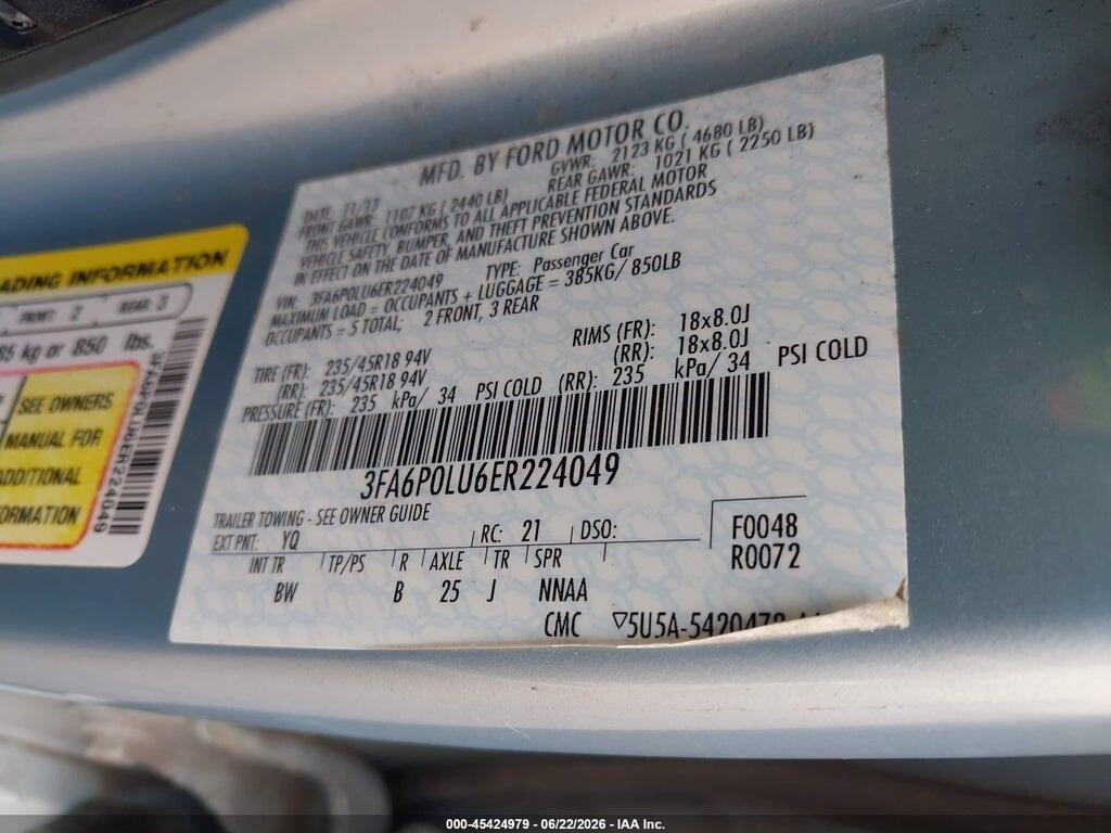3FA6P0LU6ER224049 2014 FORD FUSION HYBRID photo no. 9