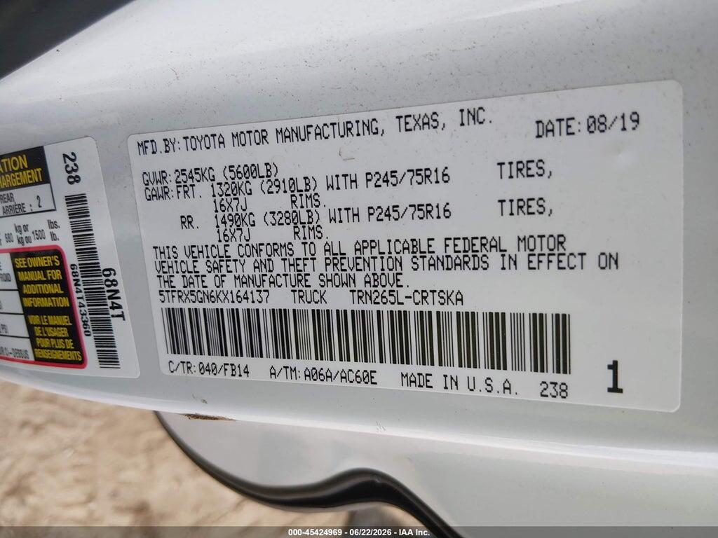 5TFRX5GN6KX164137 2019 TOYOTA TACOMA photo no. 9
