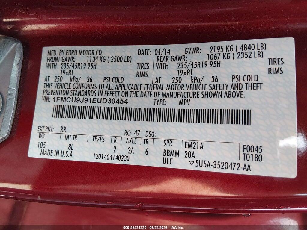 1FMCU9J91EUD30454 2014 FORD ESCAPE photo no. 9