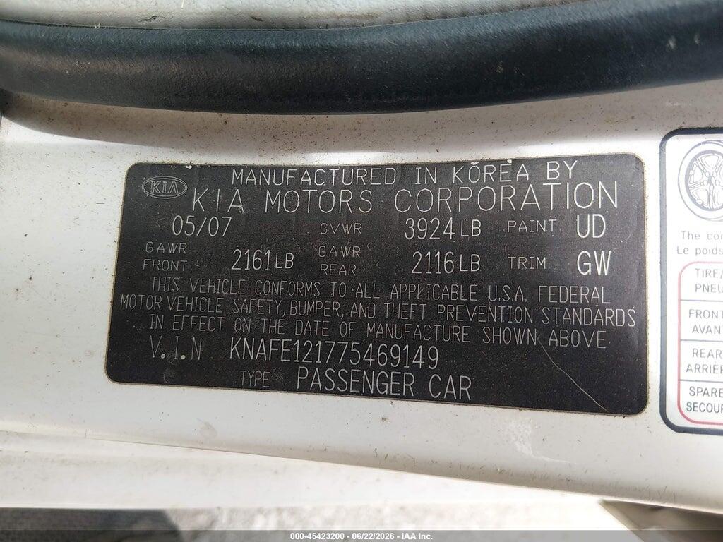 KNAFE121775469149 2007 KIA SPECTRA photo no. 9