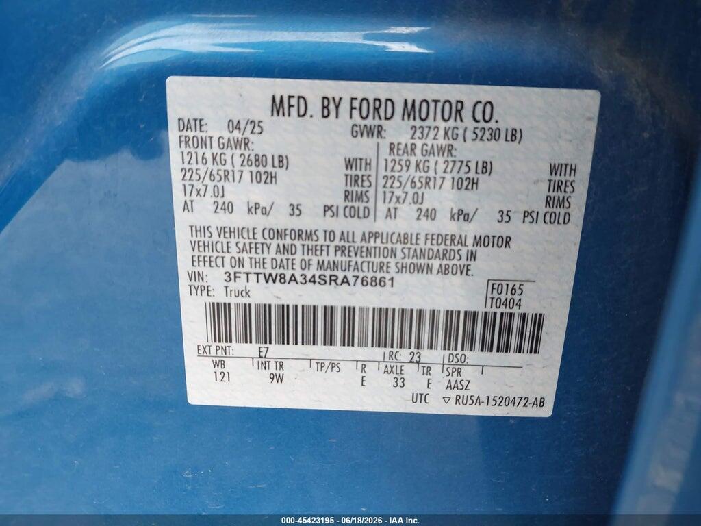 3FTTW8A34SRA76861 2025 FORD MAVERICK photo no. 9