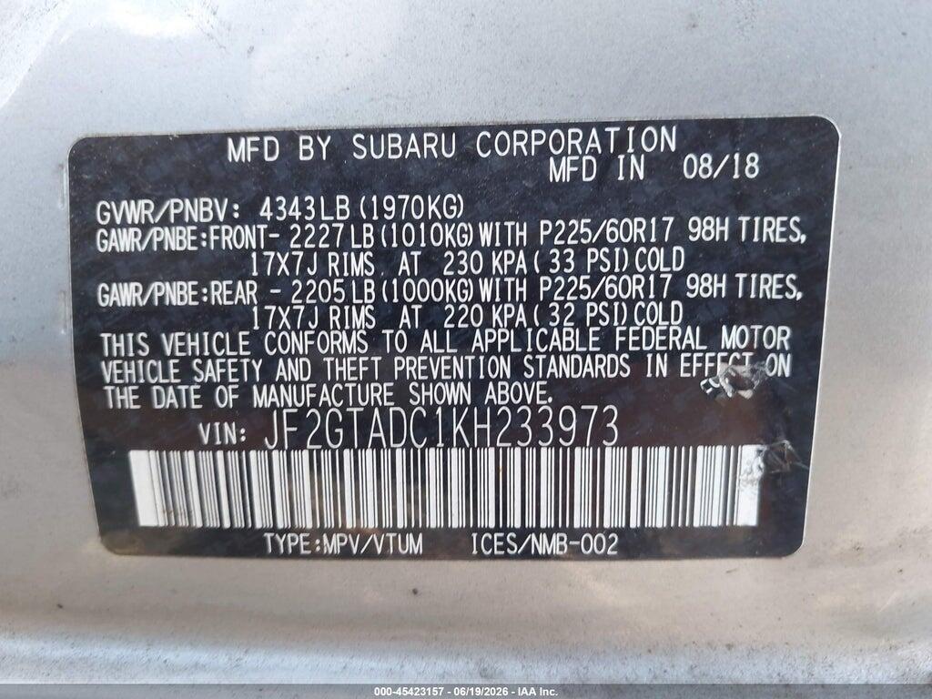 JF2GTADC1KH233973 2019 SUBARU CROSSTREK photo no. 9