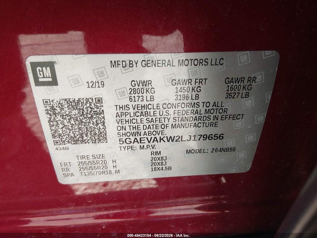 5GAEVAKW2LJ179656 2020 BUICK ENCLAVE photo no. 9