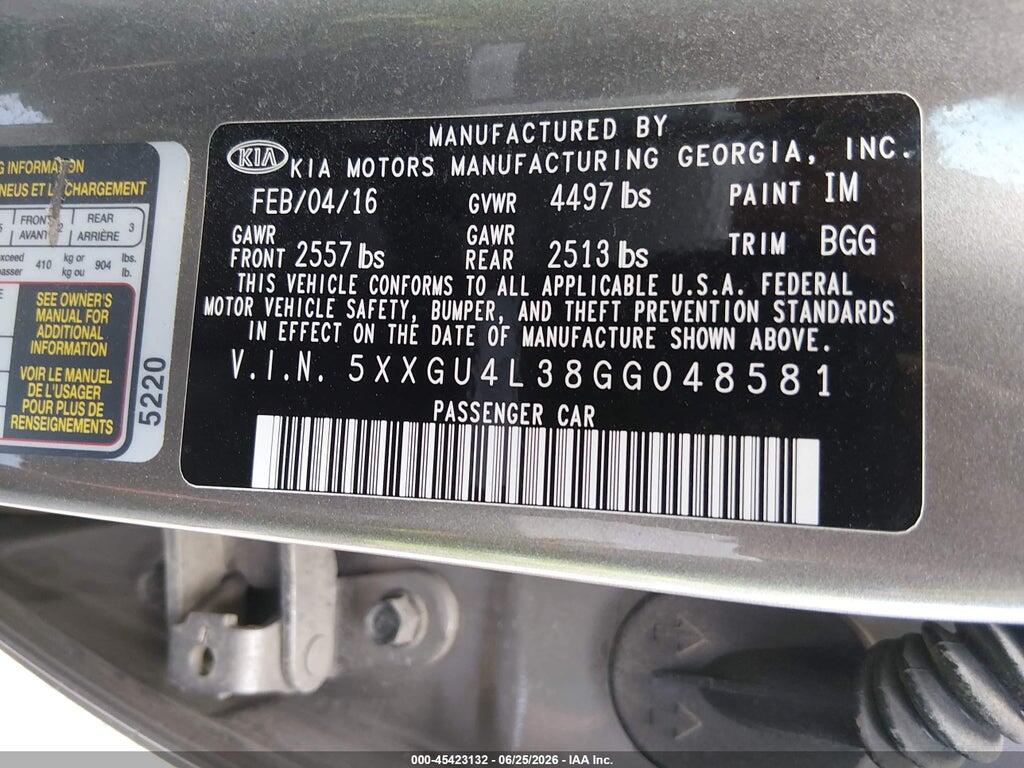 5XXGU4L38GG048581 2016 KIA OPTIMA photo no. 9