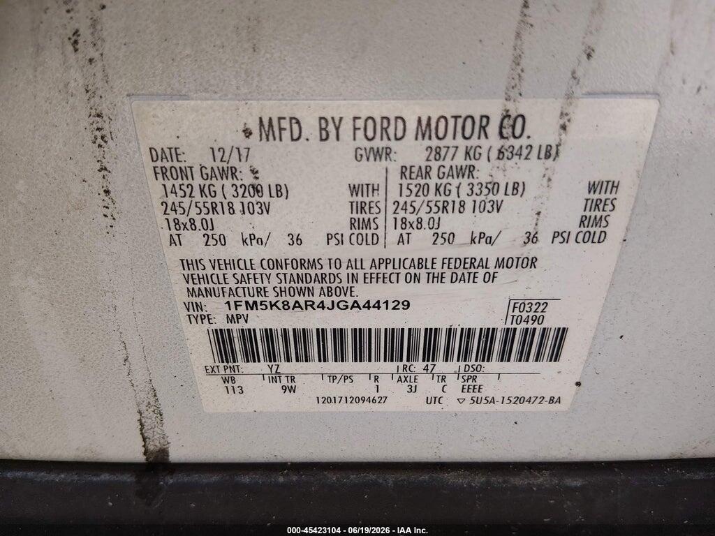 1FM5K8AR4JGA44129 2018 FORD POLICE INTERCEPTOR UTILITY photo no. 9