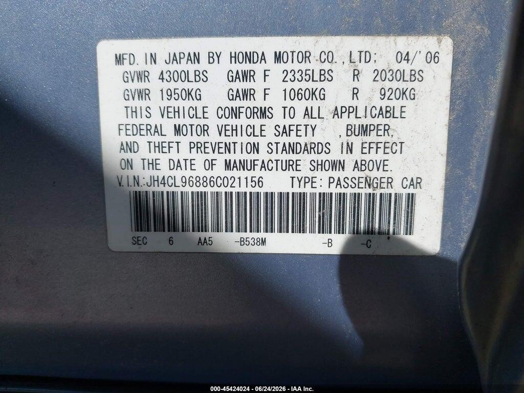 JH4CL96886C021156 2006 ACURA TSX photo no. 9