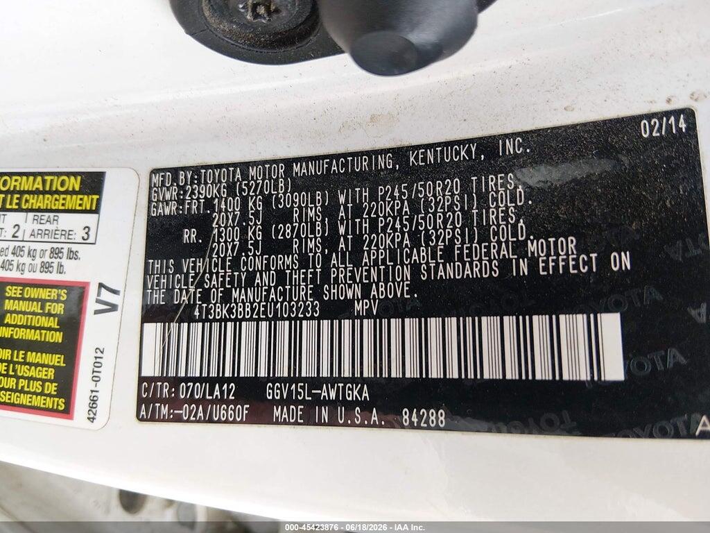 4T3BK3BB2EU103233 2014 TOYOTA VENZA photo no. 9
