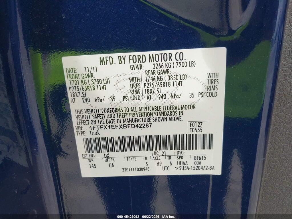 1FTFX1EFXBFD42287 2011 FORD F-150 photo no. 9