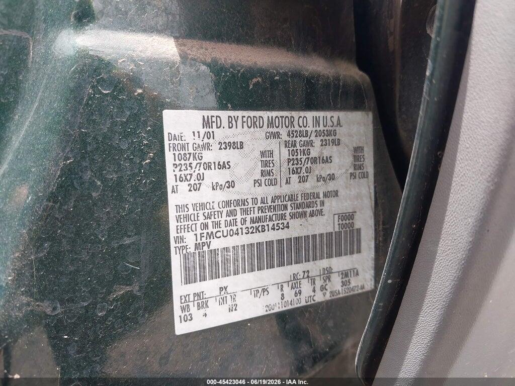 1FMCU04132KB14534 2002 FORD ESCAPE photo no. 9
