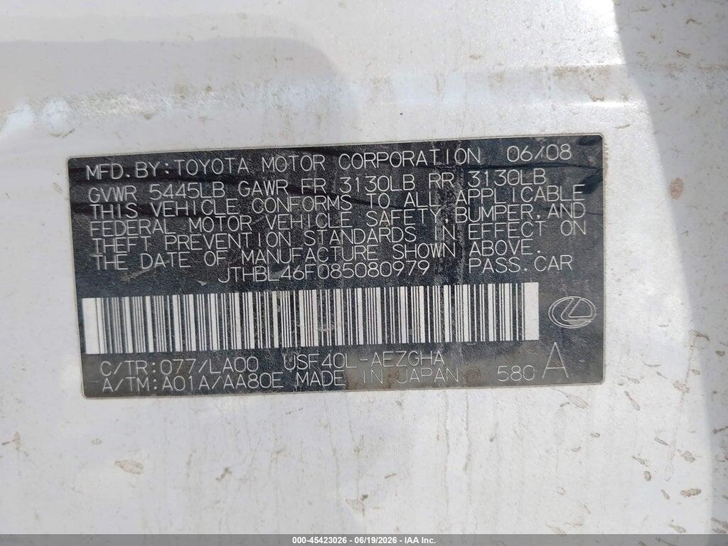 JTHBL46F085080979 2008 LEXUS LS 460 photo no. 9