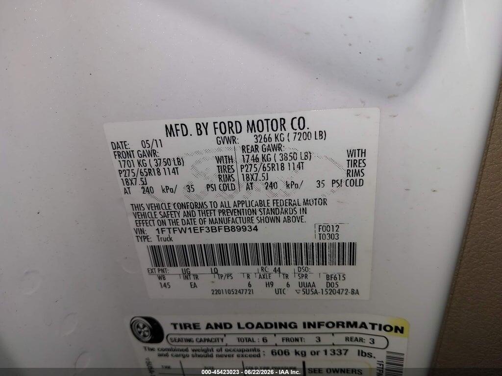 1FTFW1EF3BFB89934 2011 FORD F-150 photo no. 9