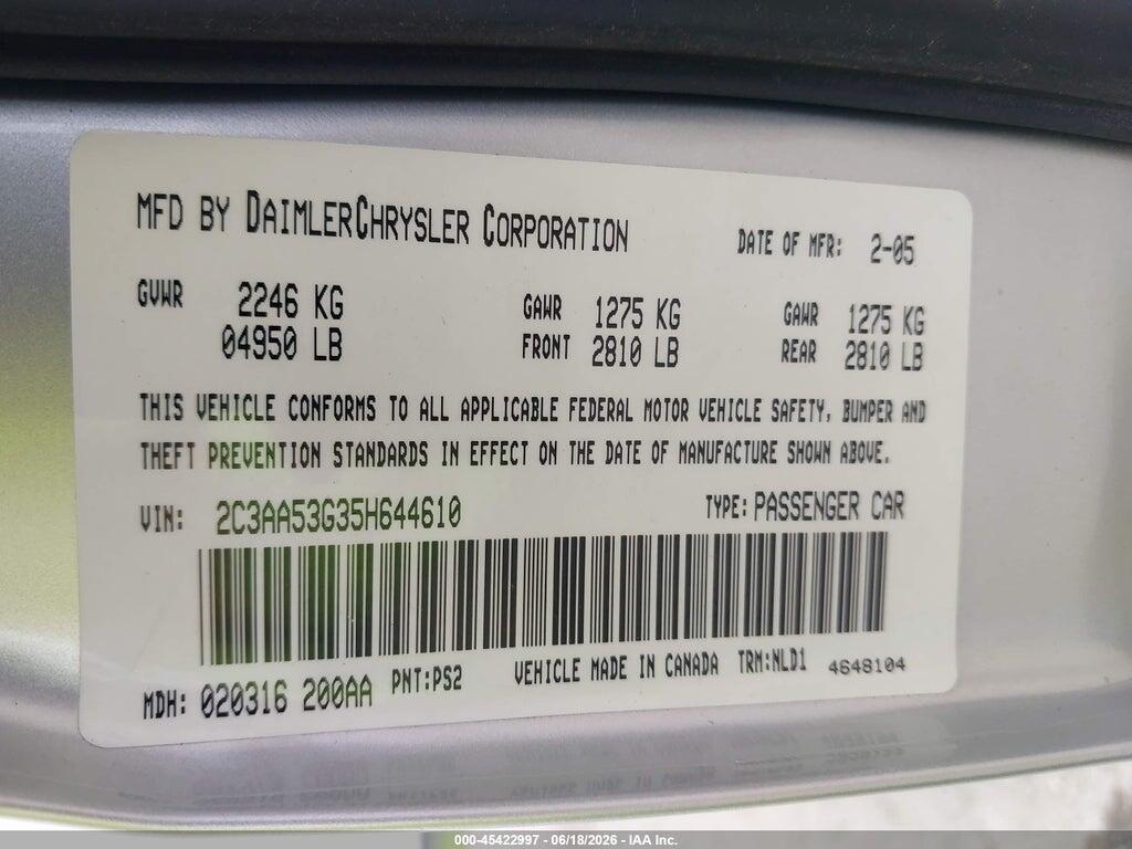 2C3AA53G35H644610 2005 CHRYSLER 300 photo no. 9
