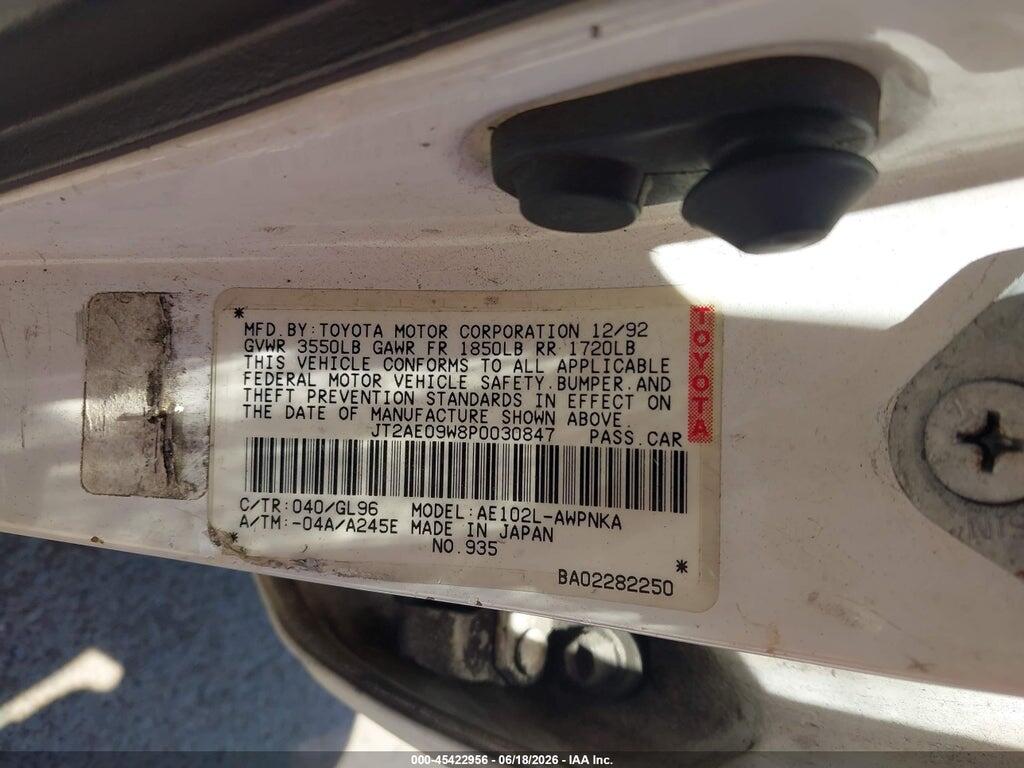 JT2AE09W8P0030847 1993 TOYOTA COROLLA photo no. 9