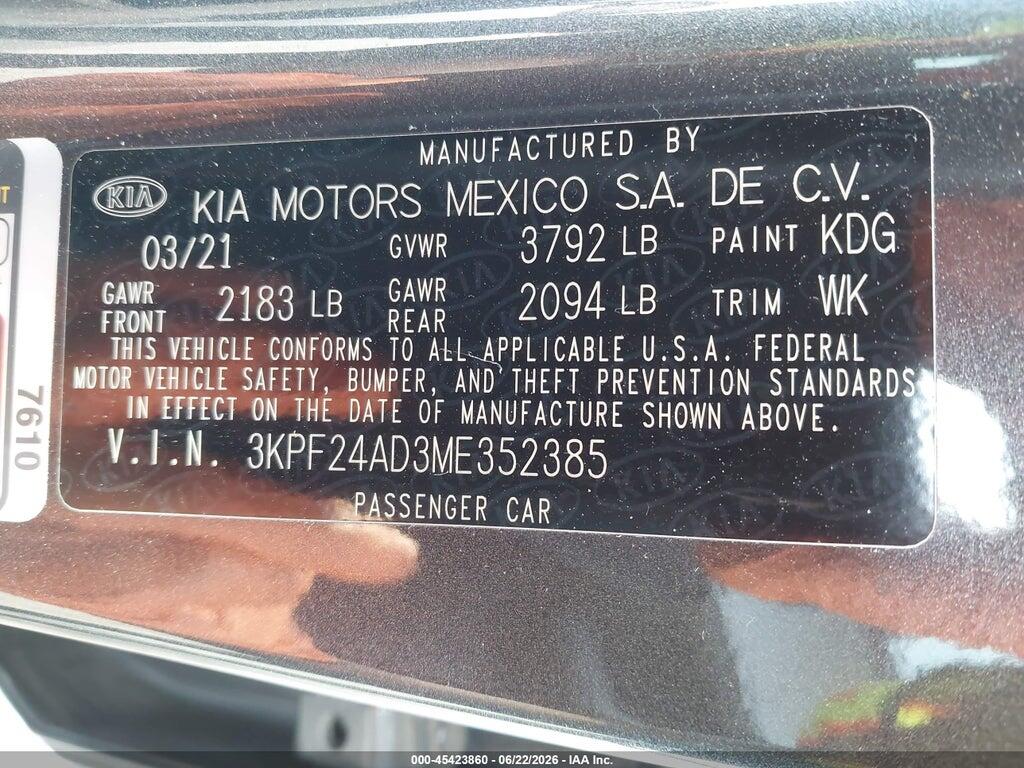 3KPF24AD3ME352385 2021 KIA FORTE photo no. 9