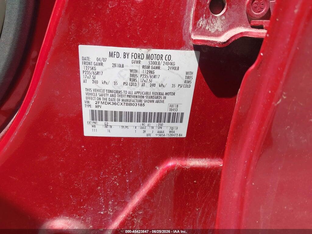 2FMDK36CX7BB03185 2007 FORD EDGE photo no. 9