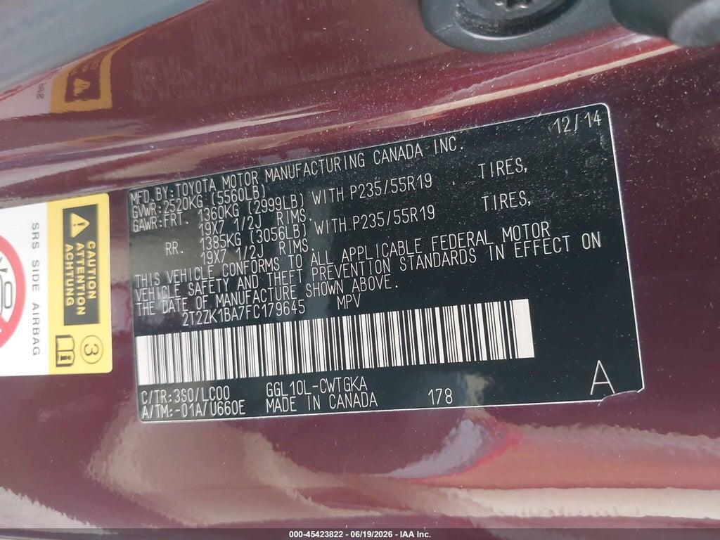 2T2ZK1BA7FC179645 2015 LEXUS RX 350 photo no. 9