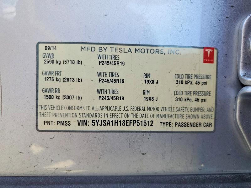 5YJSA1H18EFP51512 2014 TESLA MODEL S photo no. 12