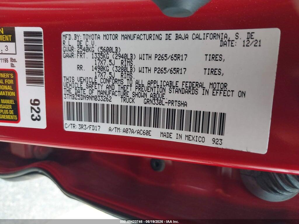 3TMBZ5DN9NM033262 2022 TOYOTA TACOMA photo no. 9