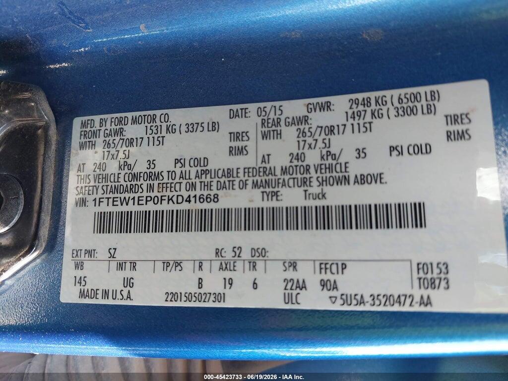 1FTEW1EP0FKD41668 2015 FORD F-150 photo no. 9