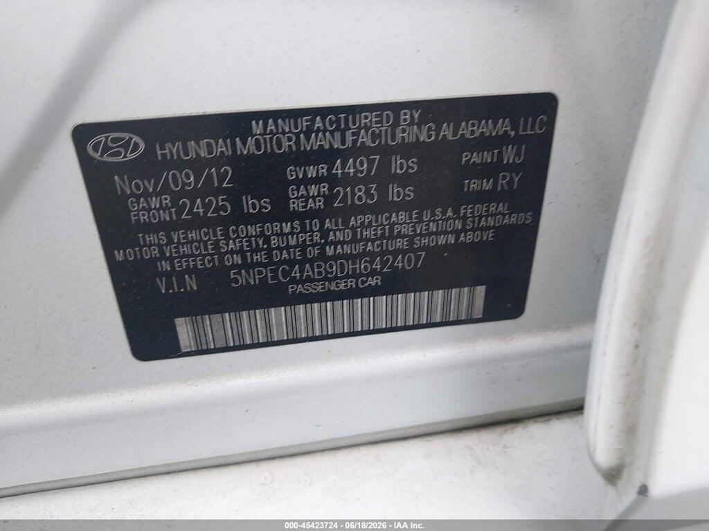 5NPEC4AB9DH642407 2013 HYUNDAI SONATA photo no. 9