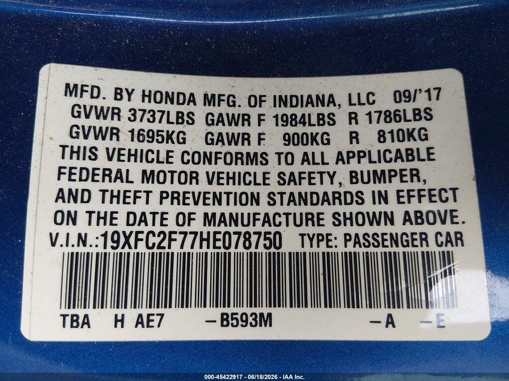 19XFC2F77HE078750 2017 HONDA CIVIC photo no. 9