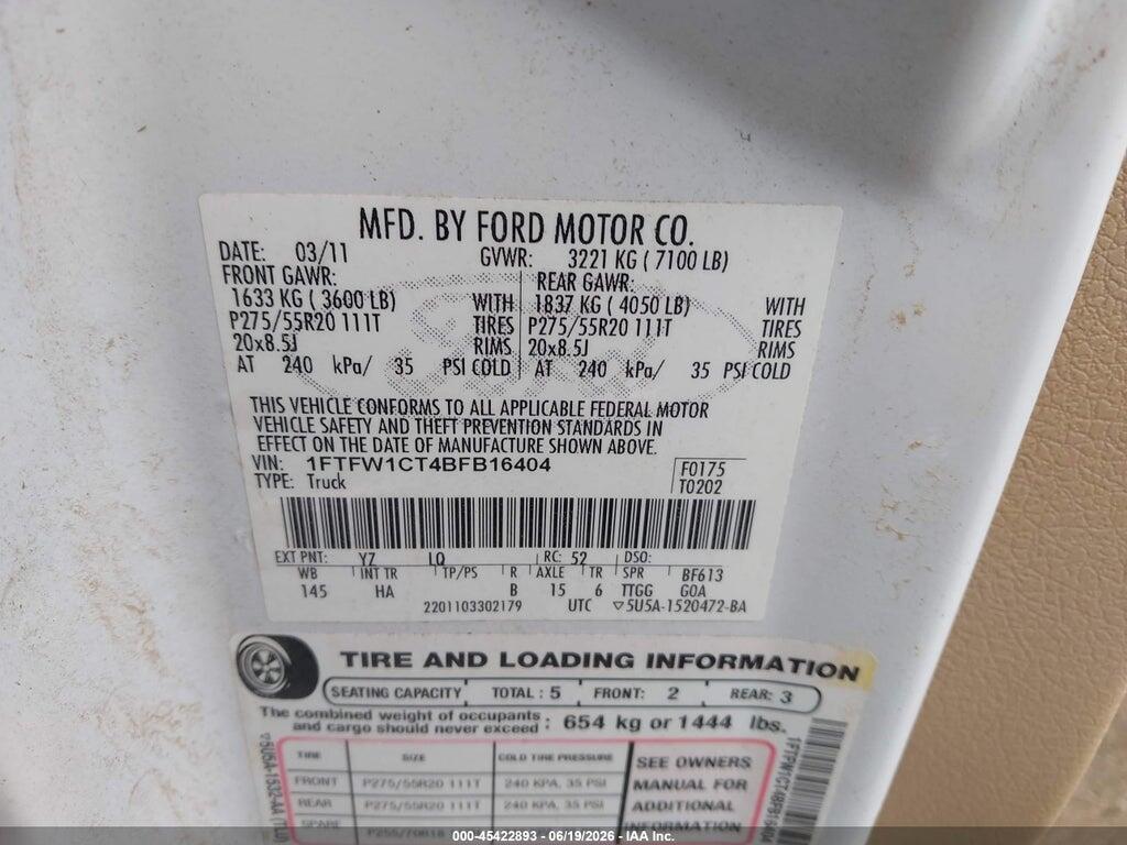 1FTFW1CT4BFB16404 2011 FORD F-150 photo no. 9