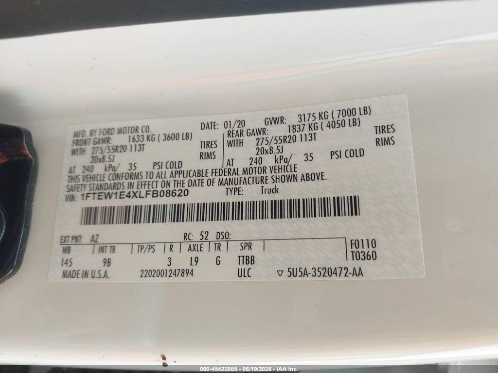 1FTEW1E4XLFB08620 2020 FORD F-150 photo no. 9