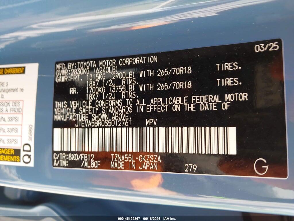 JTEVA5BR0S5012761 2025 TOYOTA 4RUNNER photo no. 9