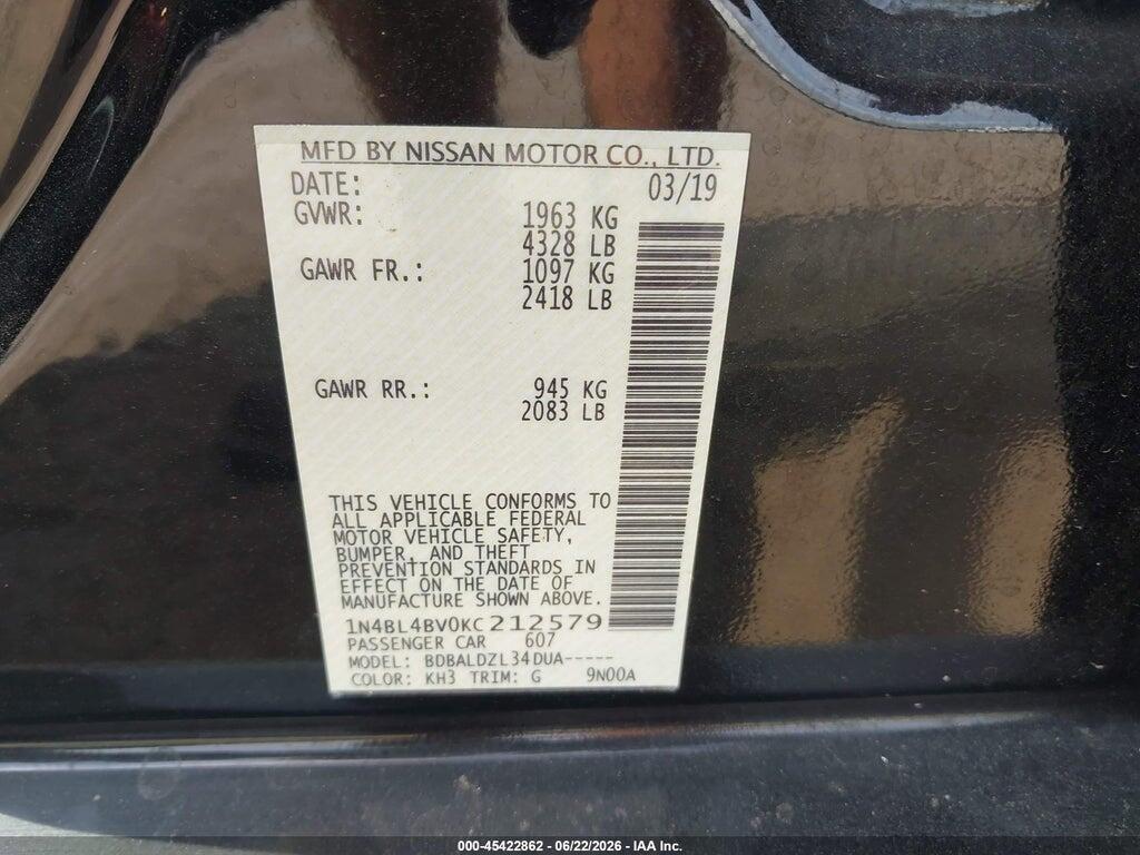 1N4BL4BV0KC212579 2019 NISSAN ALTIMA photo no. 9