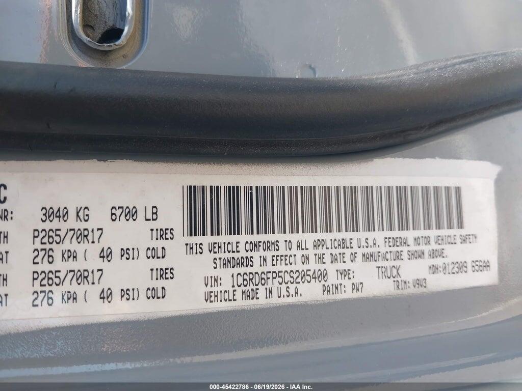 1C6RD6FP5CS205400 2012 RAM 1500 photo no. 9