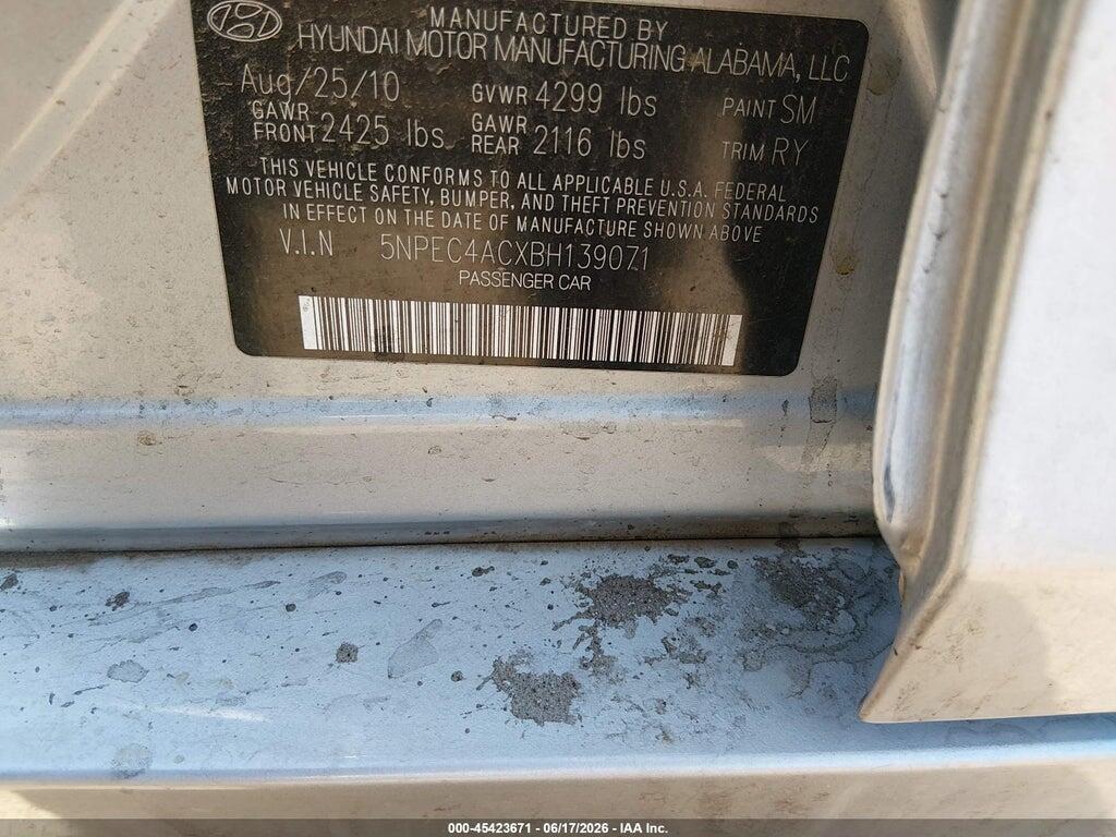 5NPEC4ACXBH139071 2011 HYUNDAI SONATA photo no. 9