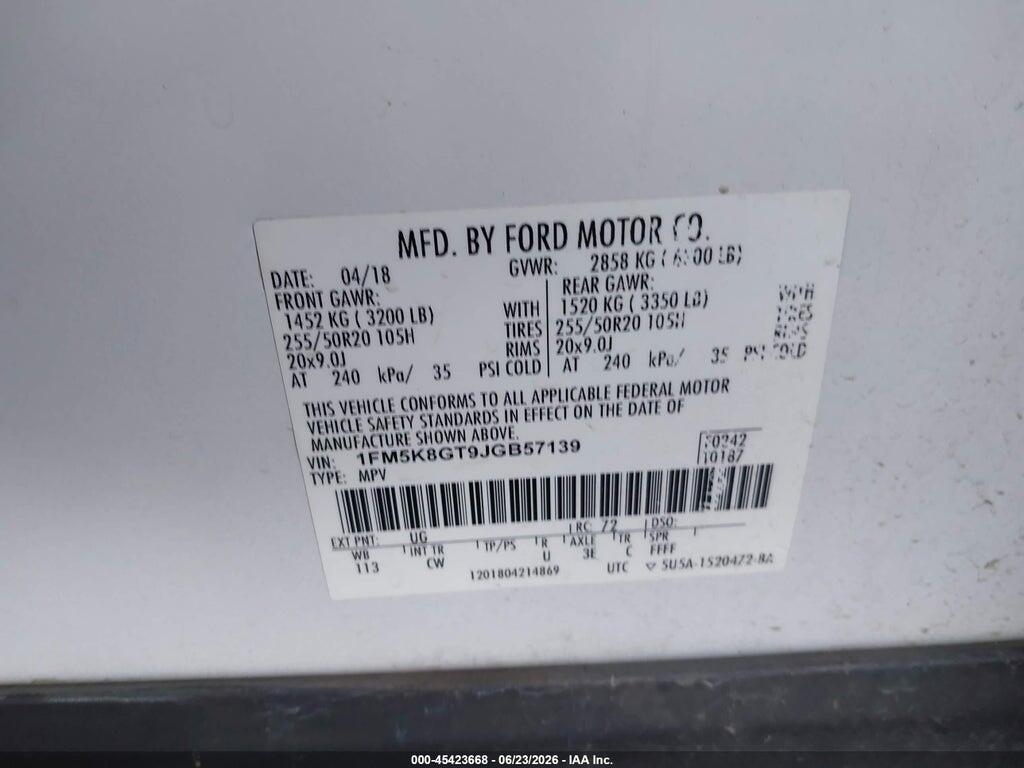 1FM5K8GT9JGB57139 2018 FORD EXPLORER photo no. 9