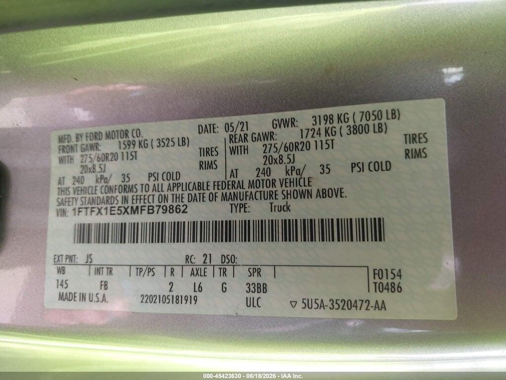 1FTFX1E5XMFB79862 2021 FORD F-150 photo no. 9