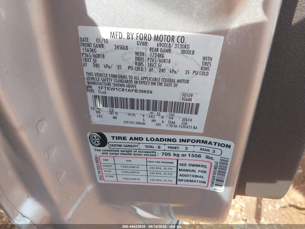 1FTEW1C81AFB39659 2010 FORD F-150 photo no. 9