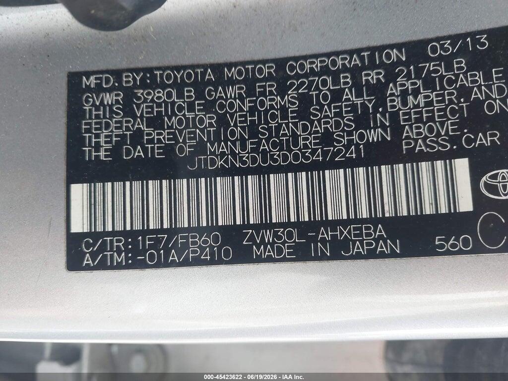 JTDKN3DU3D0347241 2013 TOYOTA PRIUS photo no. 9