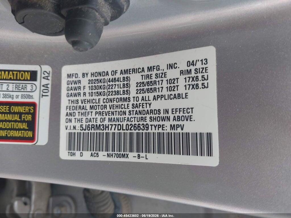 5J6RM3H77DL026639 2013 HONDA CR-V photo no. 9