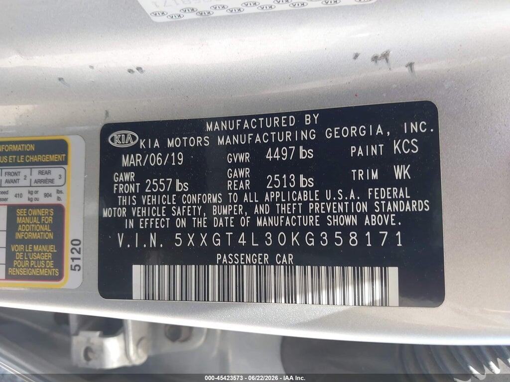 5XXGT4L30KG358171 2019 KIA OPTIMA photo no. 9