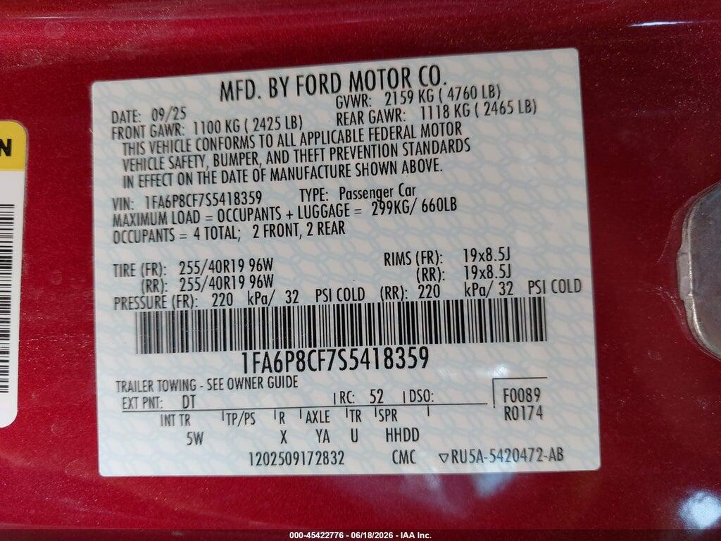 1FA6P8CF7S5418359 2025 FORD MUSTANG photo no. 9