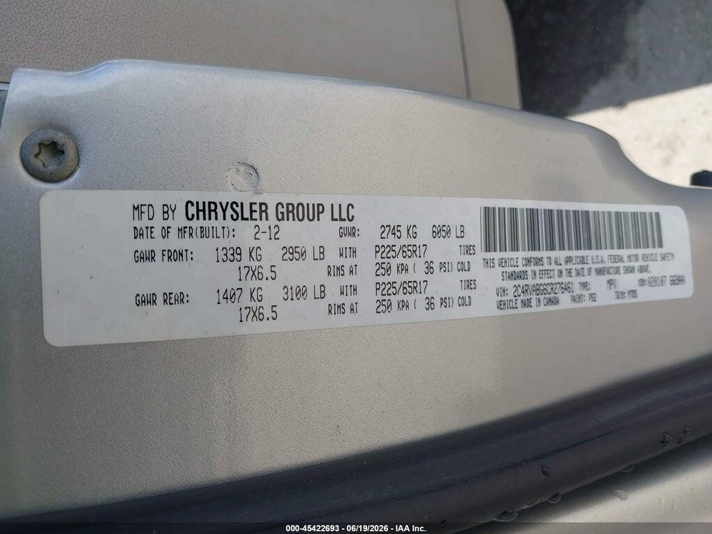 2C4RVABG6CR276461 2012 VOLKSWAGEN ROUTAN photo no. 9